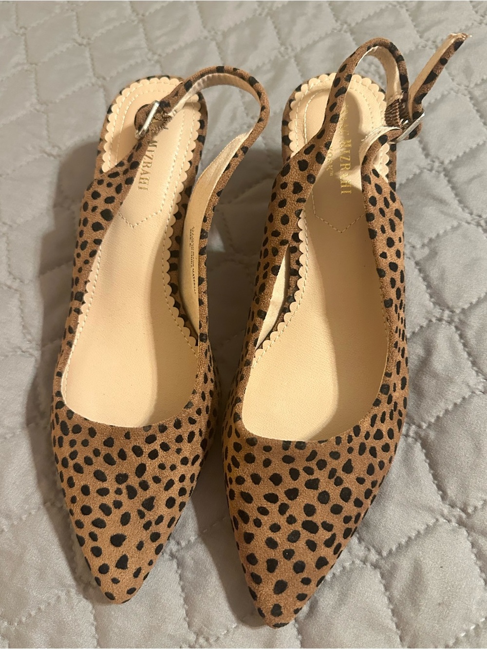 Isaac Mizrahi Tan Leopard Print Pointed Slingback Flats - Size 6